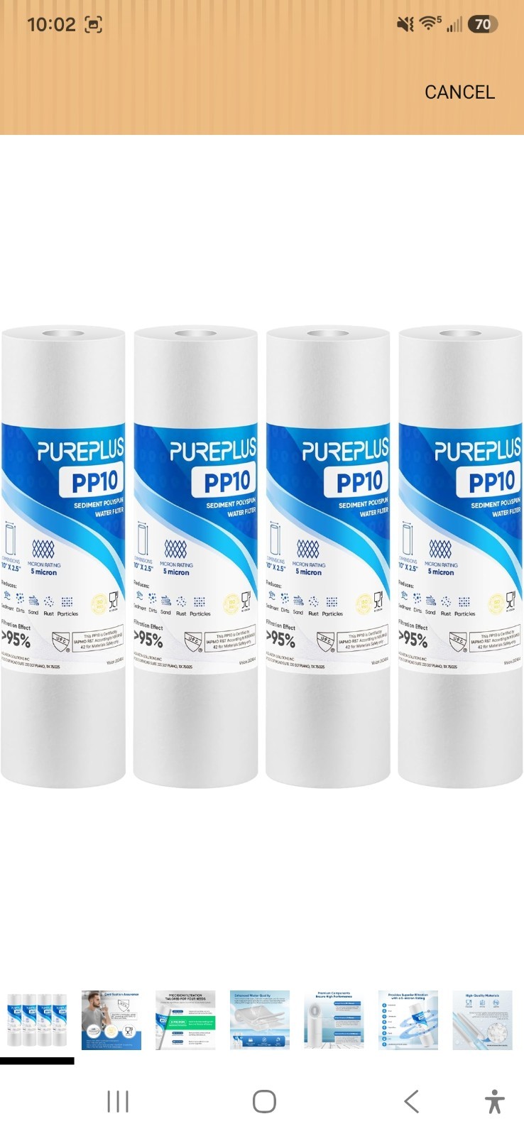 8 pack 5 Micron 10″ x 2.5″ Whole House Sediment Water Filter 2-4 packs