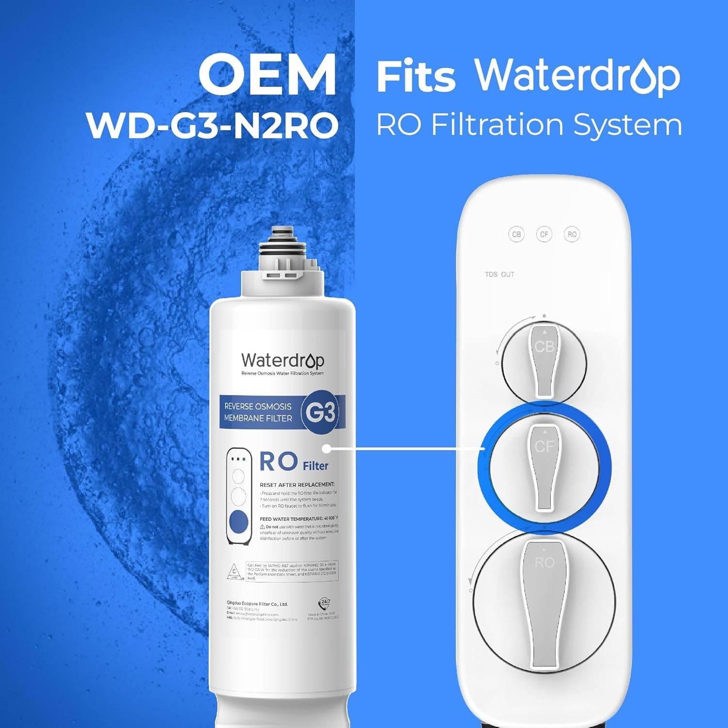 Waterdrop WD-G3-N2RO Filter, Replacement for WD-G3-W Reverse Osmosis System