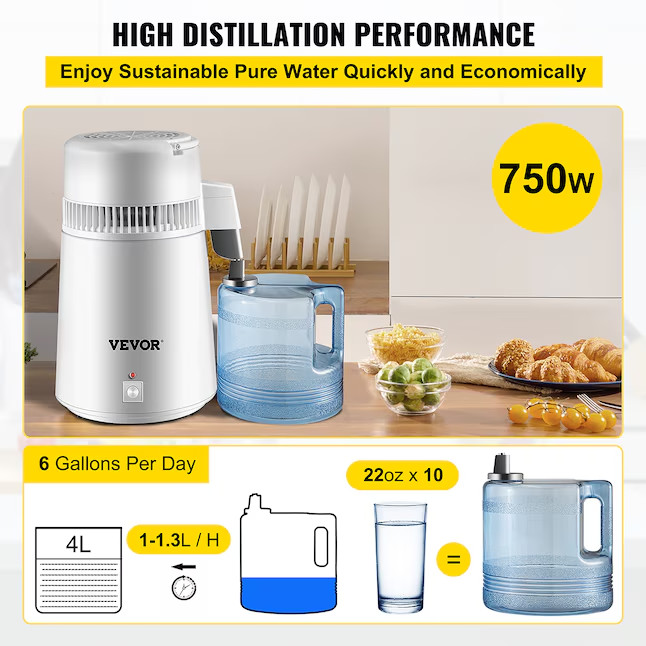 VEVOR Water Distiller 750W Pure Water Purifier Electric Kettle White