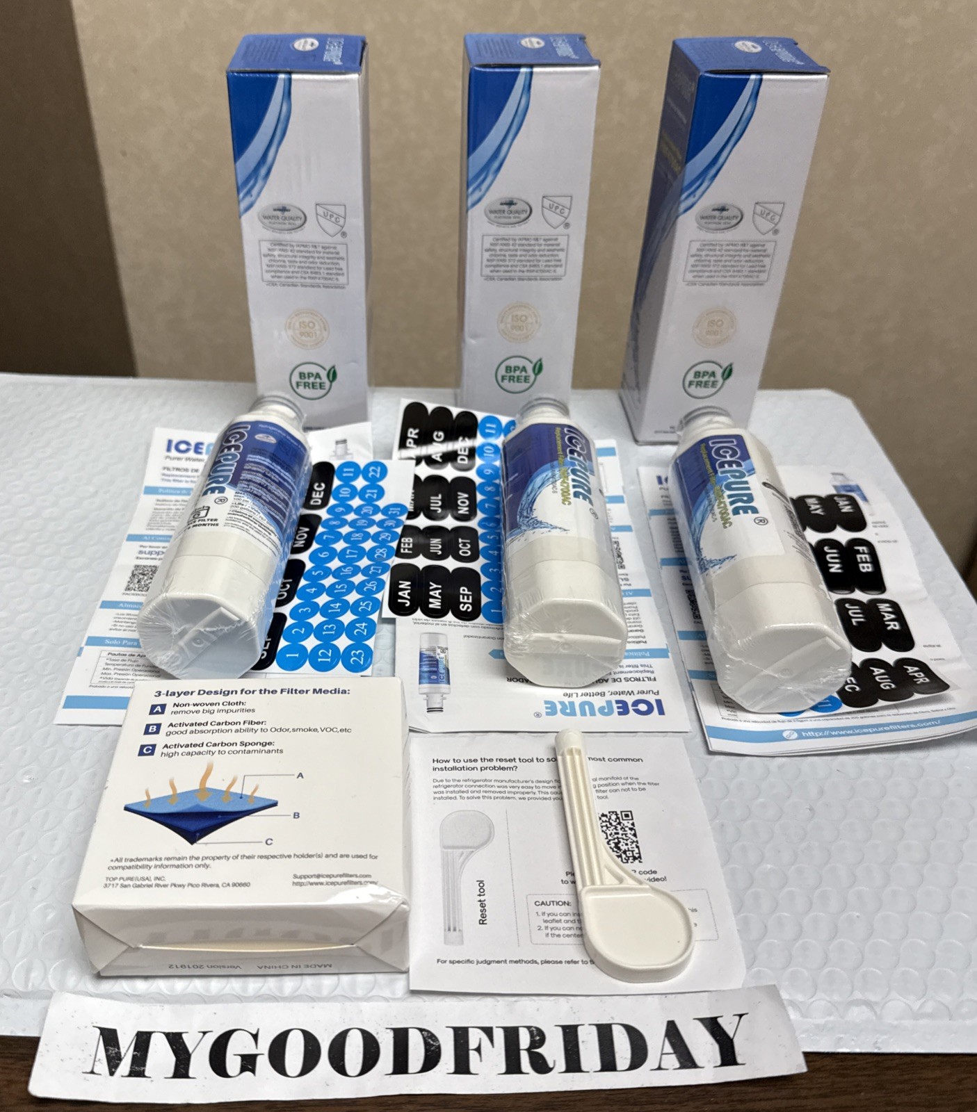Icepure RWF4700AC Water Filter 3 Pack With Key, AF004 Carbon Air Filter 3 Pack