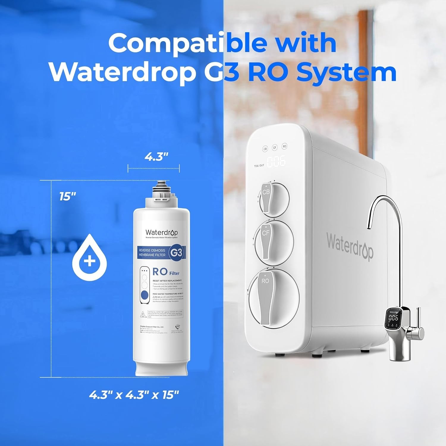 Waterdrop WD-G3-N2RO Filter, Replacement for WD-G3-W Reverse Osmosis System