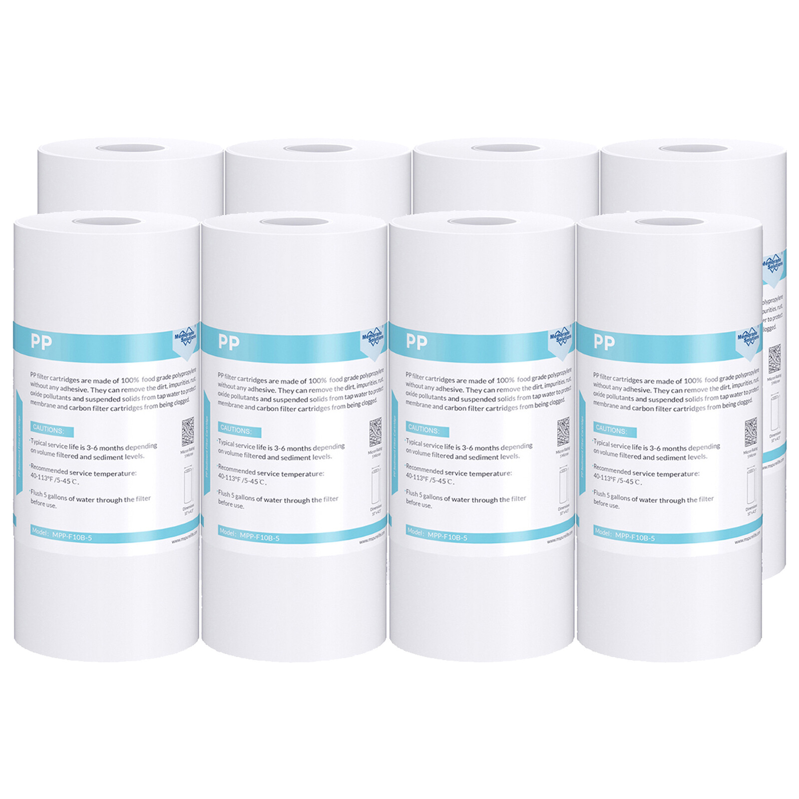 8 Pack 5 Micron 10×4.5″ Big Blue Sediment Water Filter Whole House RO Cartridges