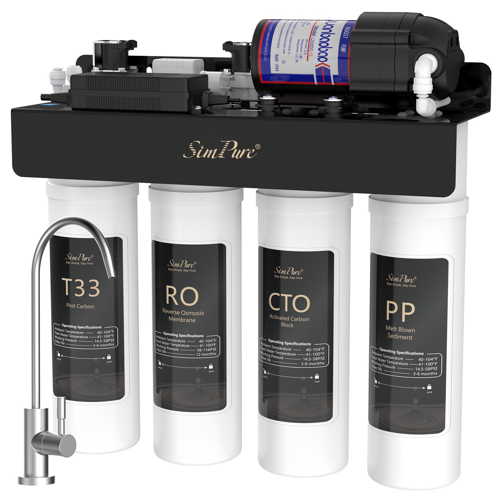 SimPure 400GPD Water Filter System 8-Stage Tankless RO Reverse Osmosis System