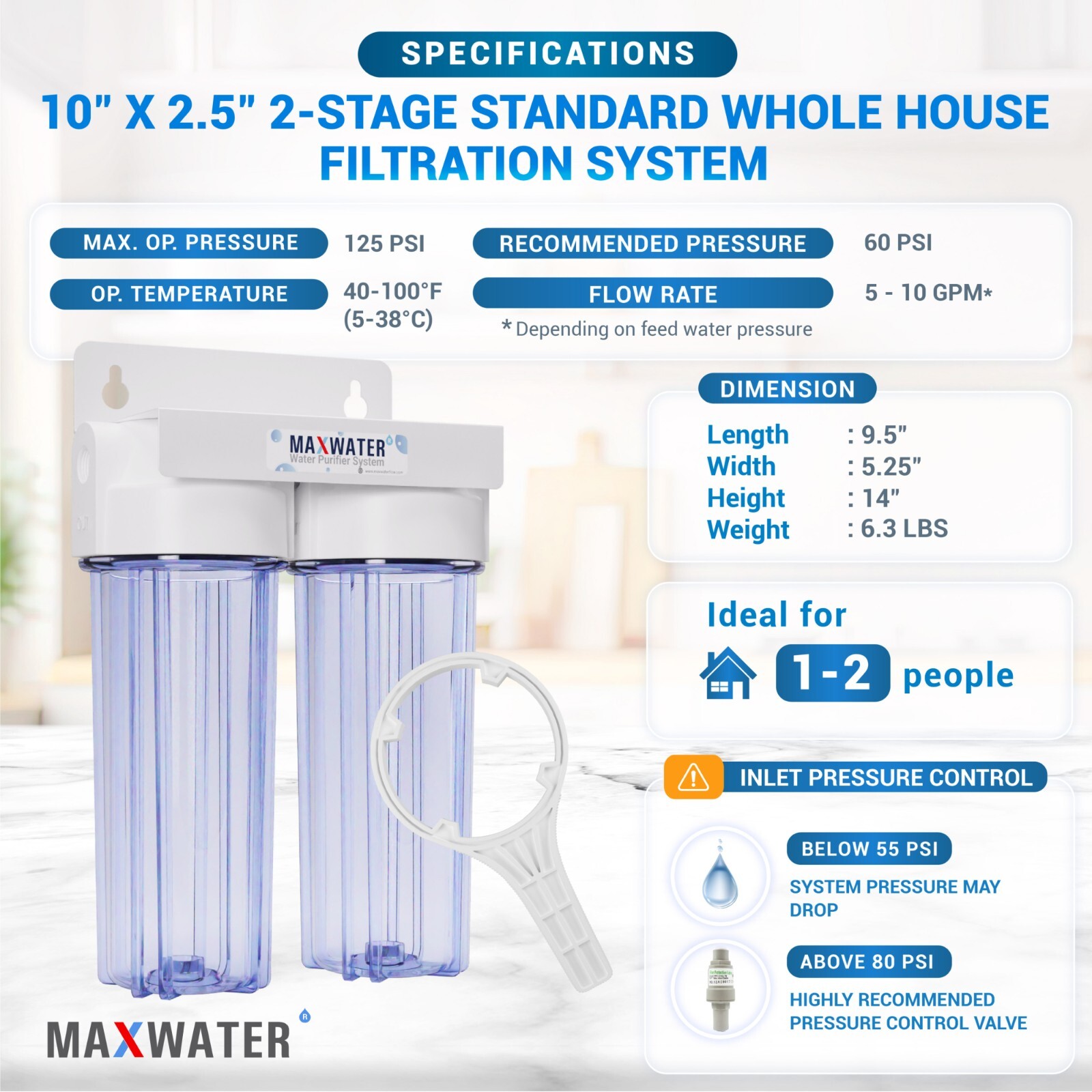 Whole House /Home/Pool/Well Water Filter System 10″ x 2 1/2″, 3/4″ Inlet