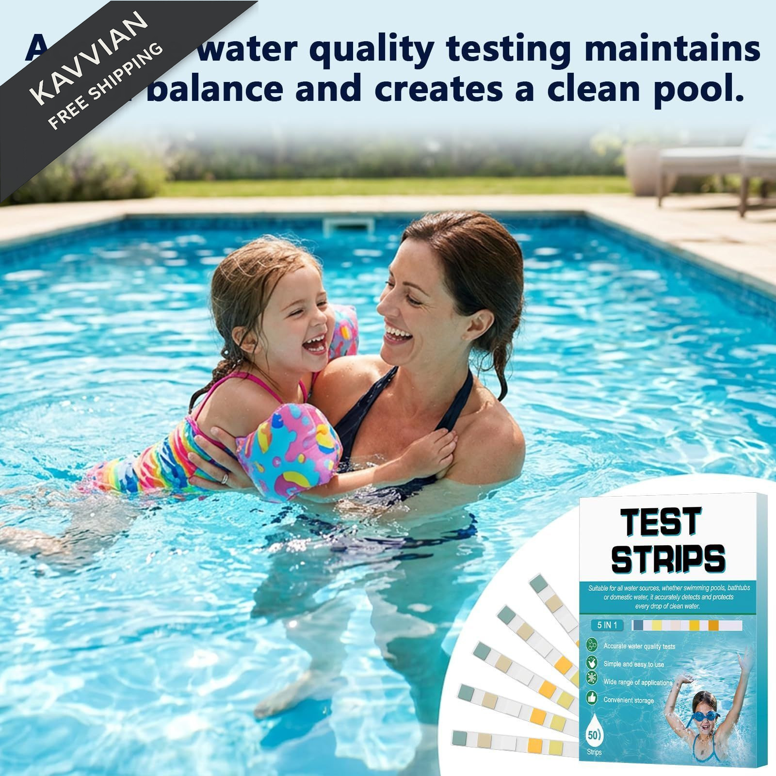 Pool Test Strips 5 in 1 Accurate Swimming Water Kit for pH, Free…