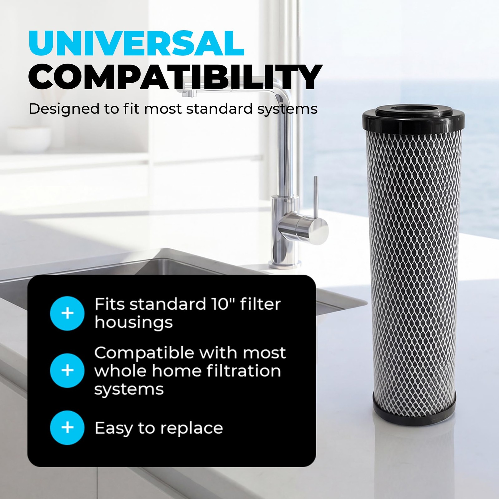 1 Micron 10″ x 2.5″ Activated Carbon Whole House Water Filter Charcoal Block …