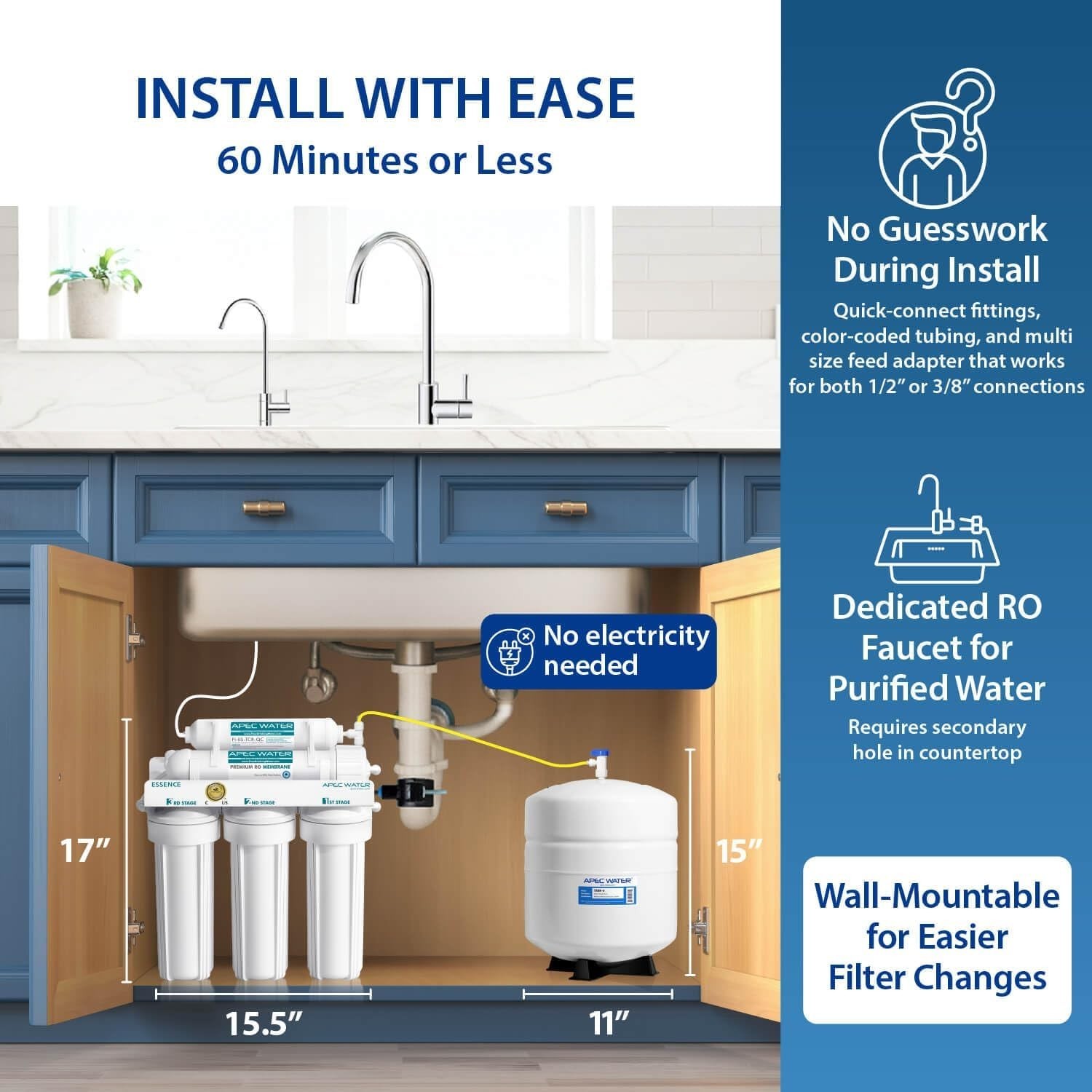 5-Stage Under Sink RO System, Extra Filters, 50 GPD | NSF Certified 372 & 58,…
