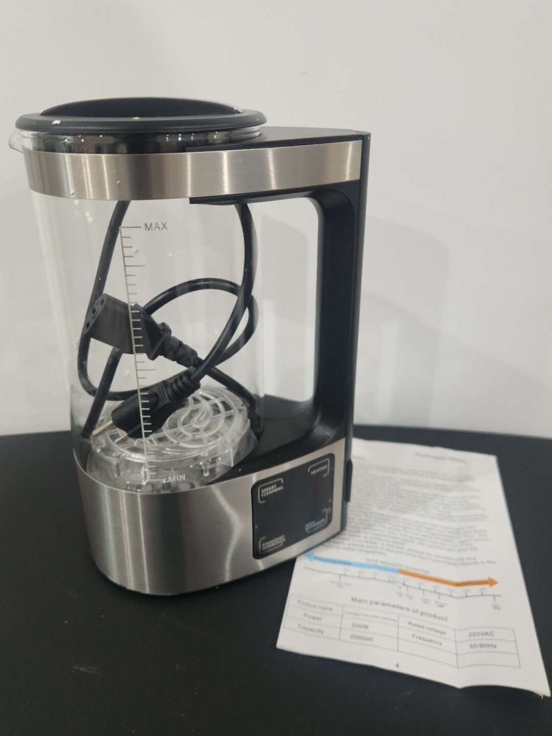 WUGOSU V8 Black Silver 2L Large Hydrogen Water Pitcher Maker Machine. Free Ship.