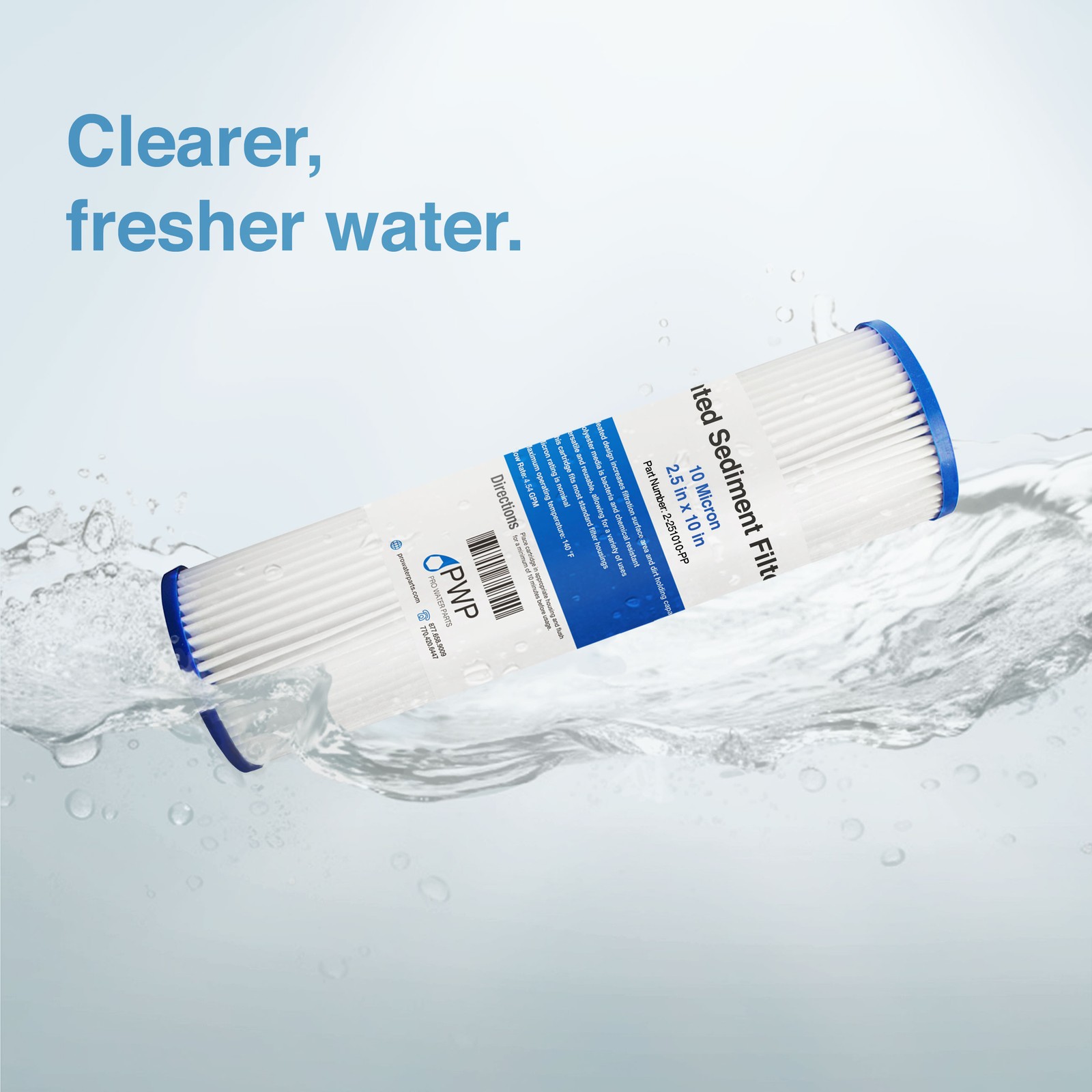 Pleated Polypropylene Water Filter Cartridge 2.5X10″ 10 Micron 25 Pack