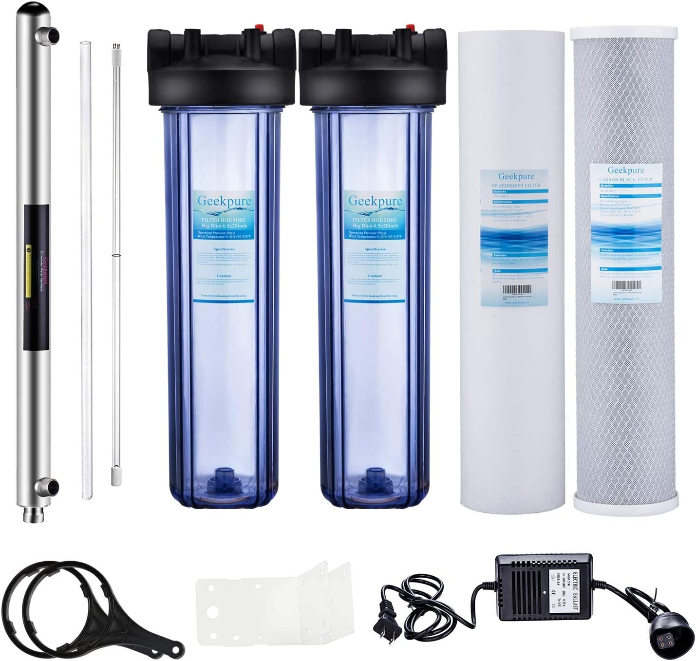 Geekpure 3 Stage Whole House Water Filter System w/ Housing PP and Carbon Filter