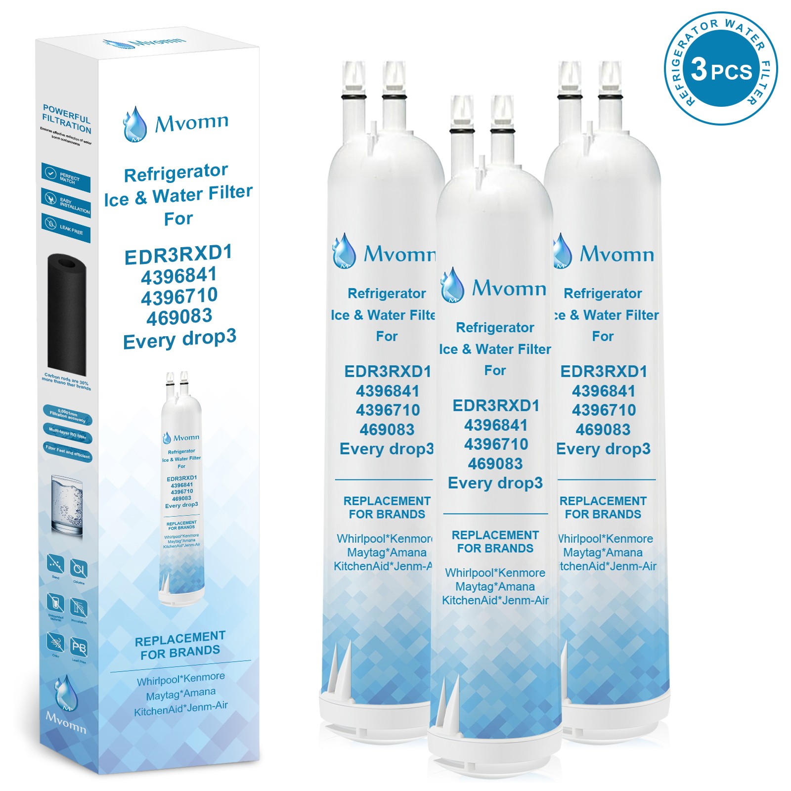 Mvomn Refrigerator Filter, Replacement for Kenmore® 46-9083, 46-9030, 3 Pack