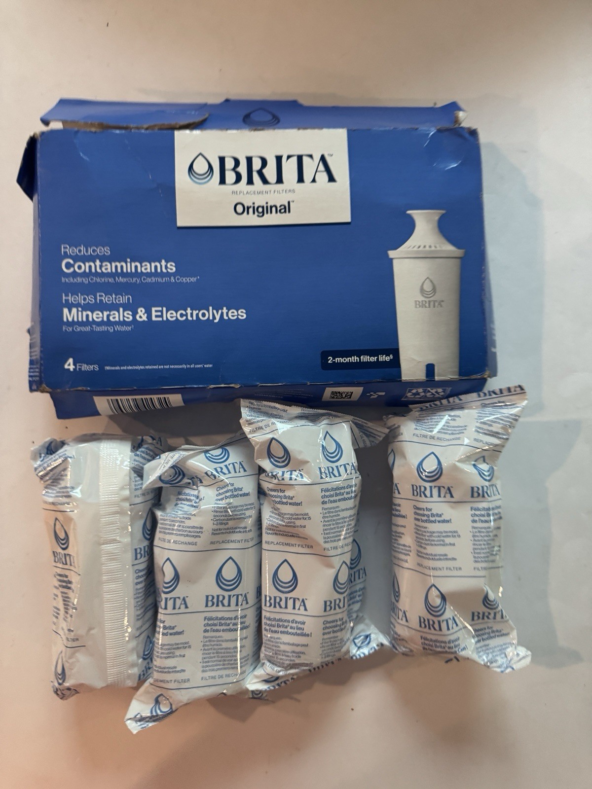 Brita Standard Replacement Water Filters 4 Count Pitcher Dispenser BOX Damage