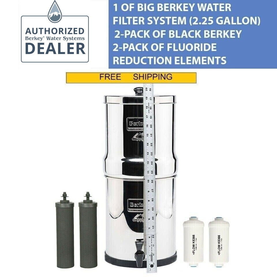 Big Berkey 2.25 Gal w 2 Black & 2 PF2 Fluoride Filters Cannot Ship to California