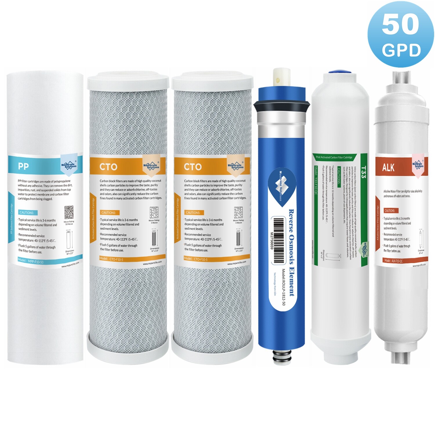 50 GPD RO pH+ Water Filter Replacement for APEC 6/7 Stage Reverse Osmosis System