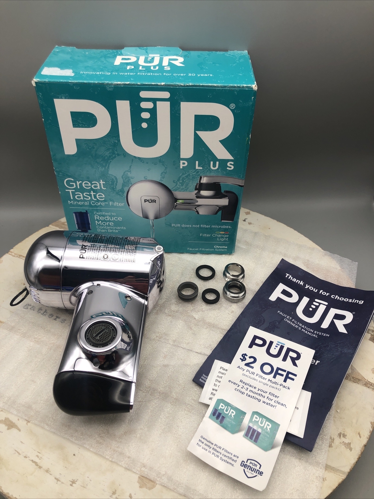 PUR Plus Faucet Mount Filtration System Chrome PFM400H Unknown Condition READ