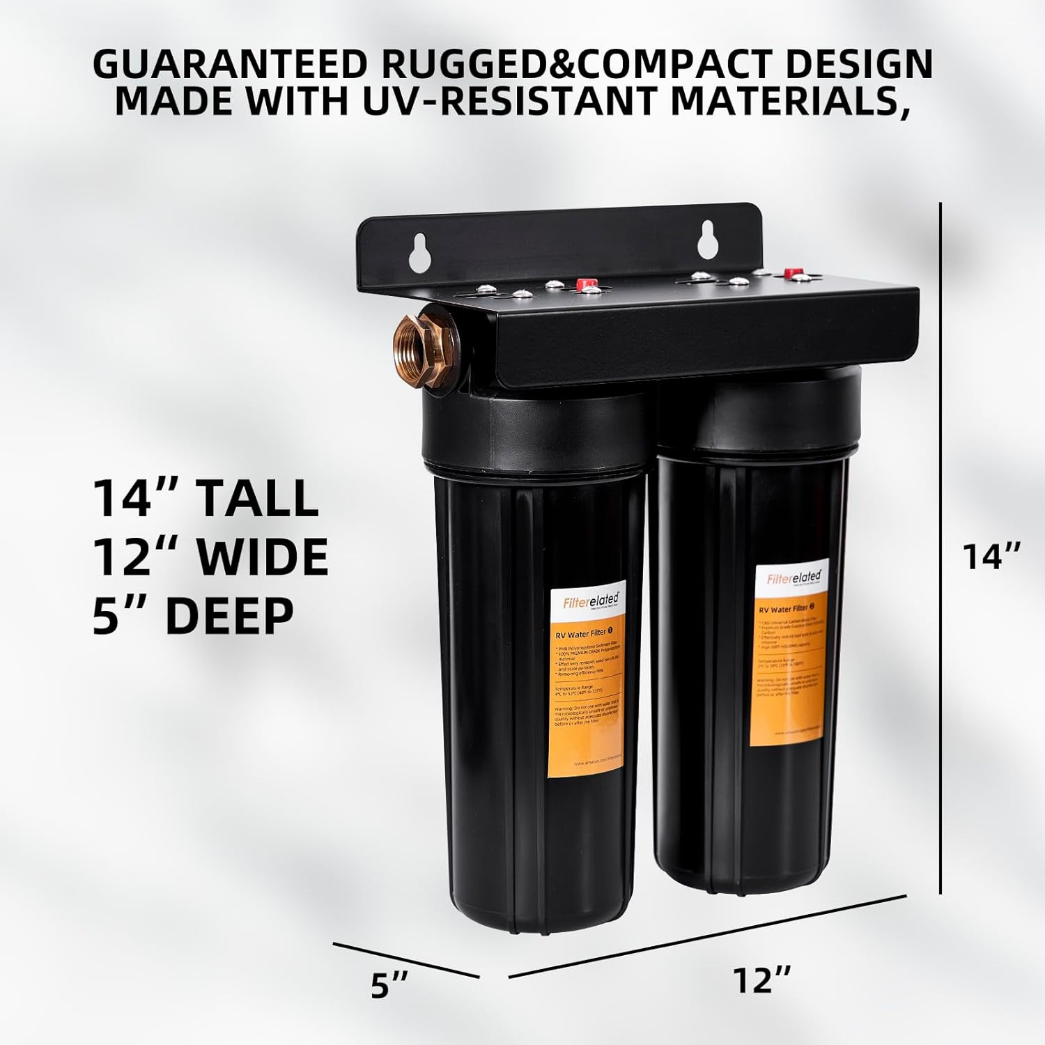 Filterelated RV Dual Water Filter System with 3/4 «Brass Fittings Two Filters In