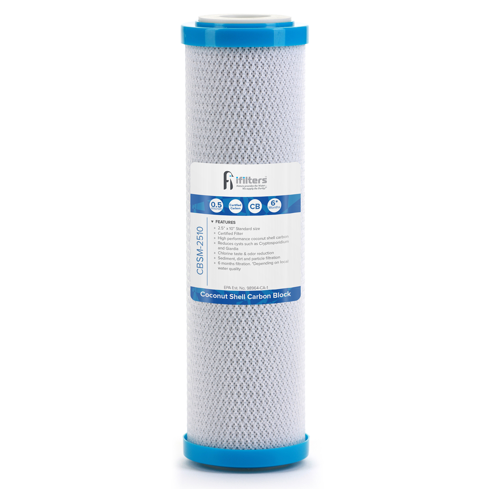 Coconut Shell CTO, Cyst Carbon Block Drinking Water Filter, 2.5 x 10, 0.5 Micron