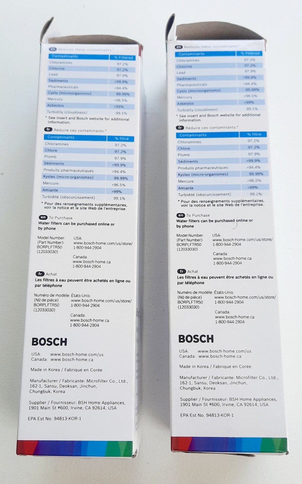 2 PACK Bosch Ultra Clarity Pro BORPLFTR50 Water Filter White #WFS200MF/WFS210MF