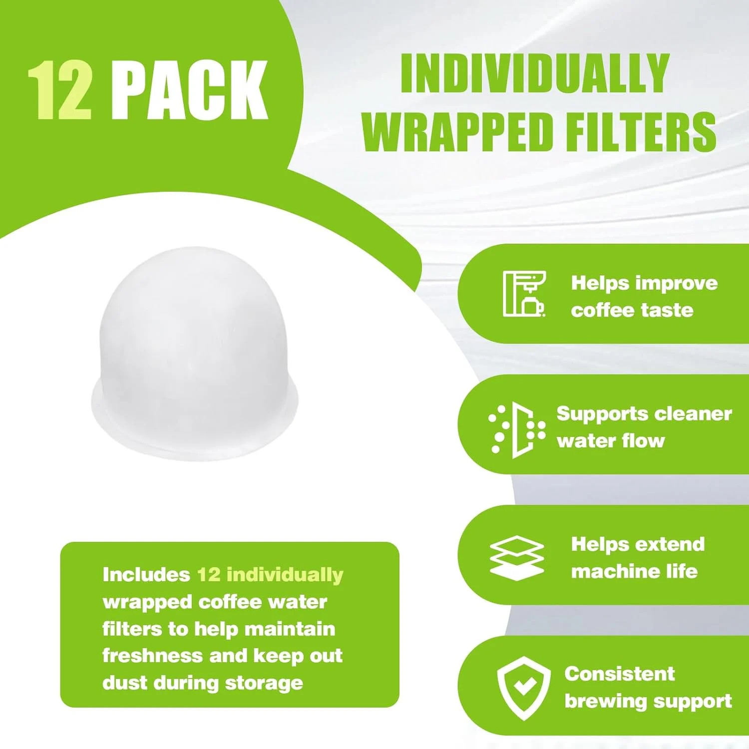 12-Pack Charcoal Water Filter Pods Compatible with Chefman Caffeinator & for Che