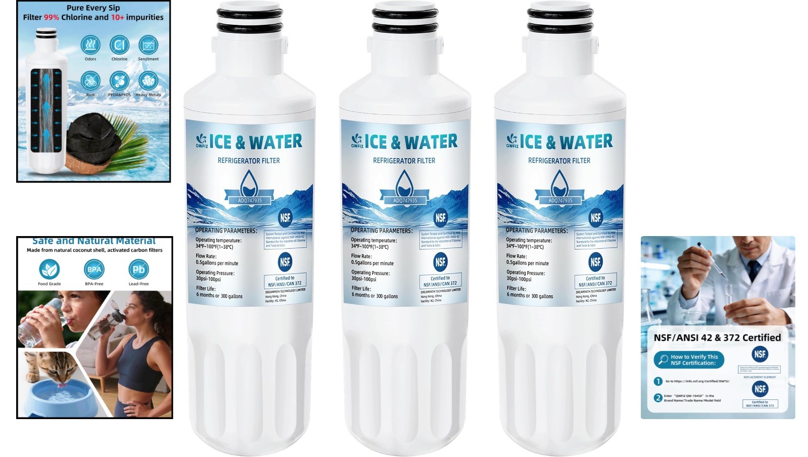 Water Filter for LG LT1000P – 3 Count, Easy Installation, 6 Life