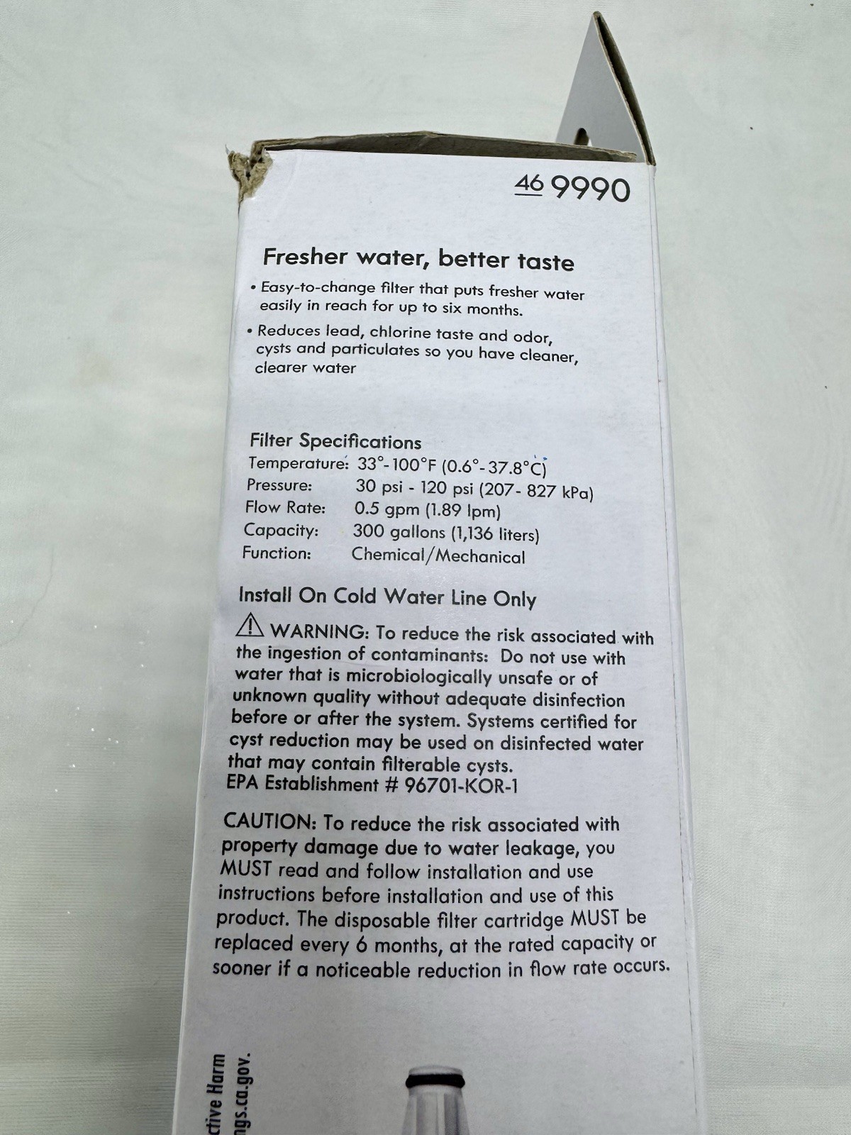 New -Kenmore 46-9990 Refrigerator Water Filtration Cartridge