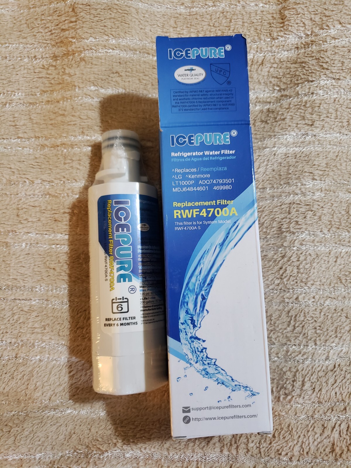 Icepure Refrigerator Water Replacement Filter RWF4700A. Replaces LG & Kenmore.