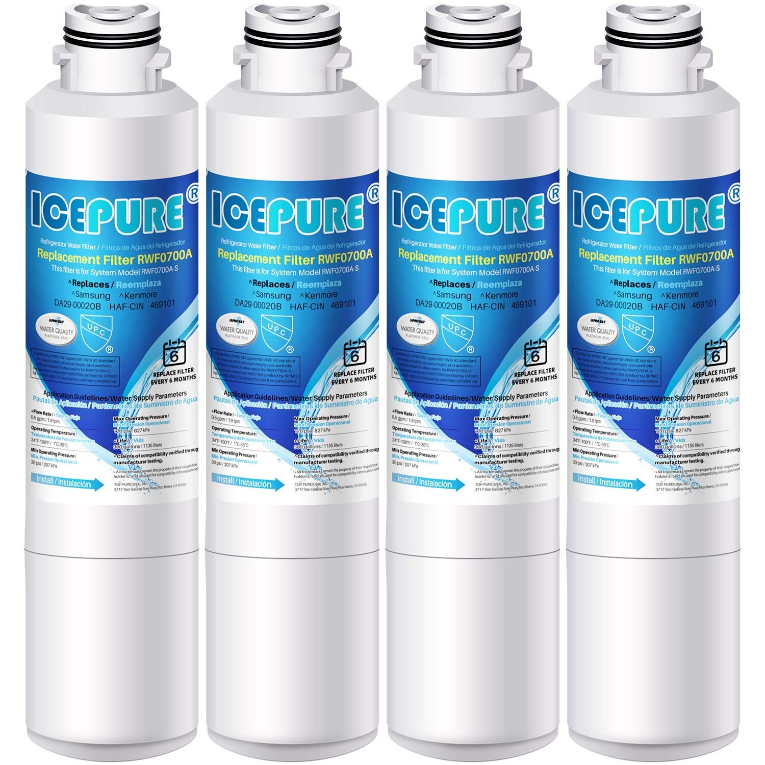 4 PACK Fit For Samsung DA29-00020B RWF1011 HAF-CIN/EXP Refrigerator Water Filter