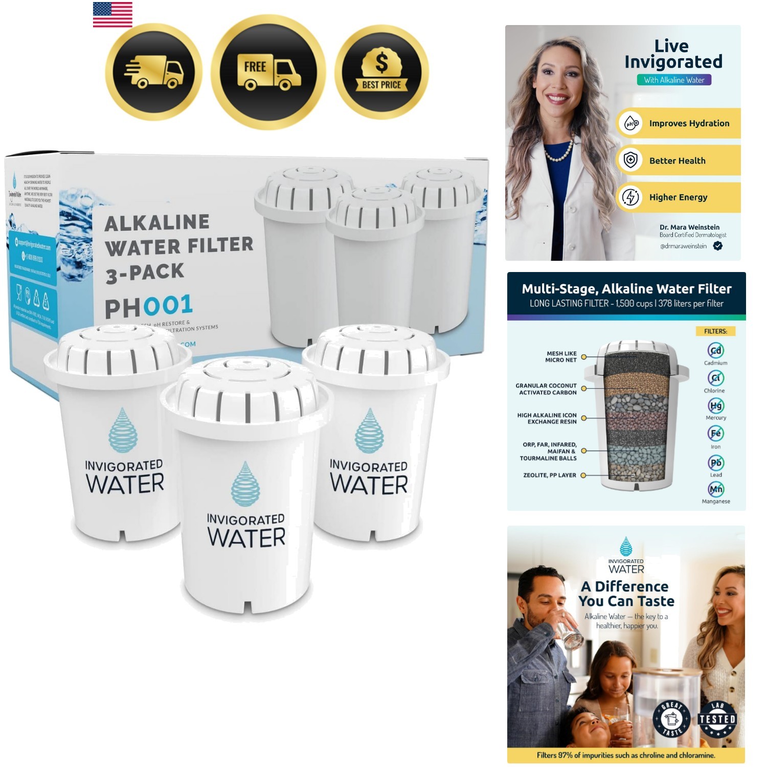 PH001 Alkaline Water Filter Replacement for Pitchers & Dispensers, BPA-Free, …