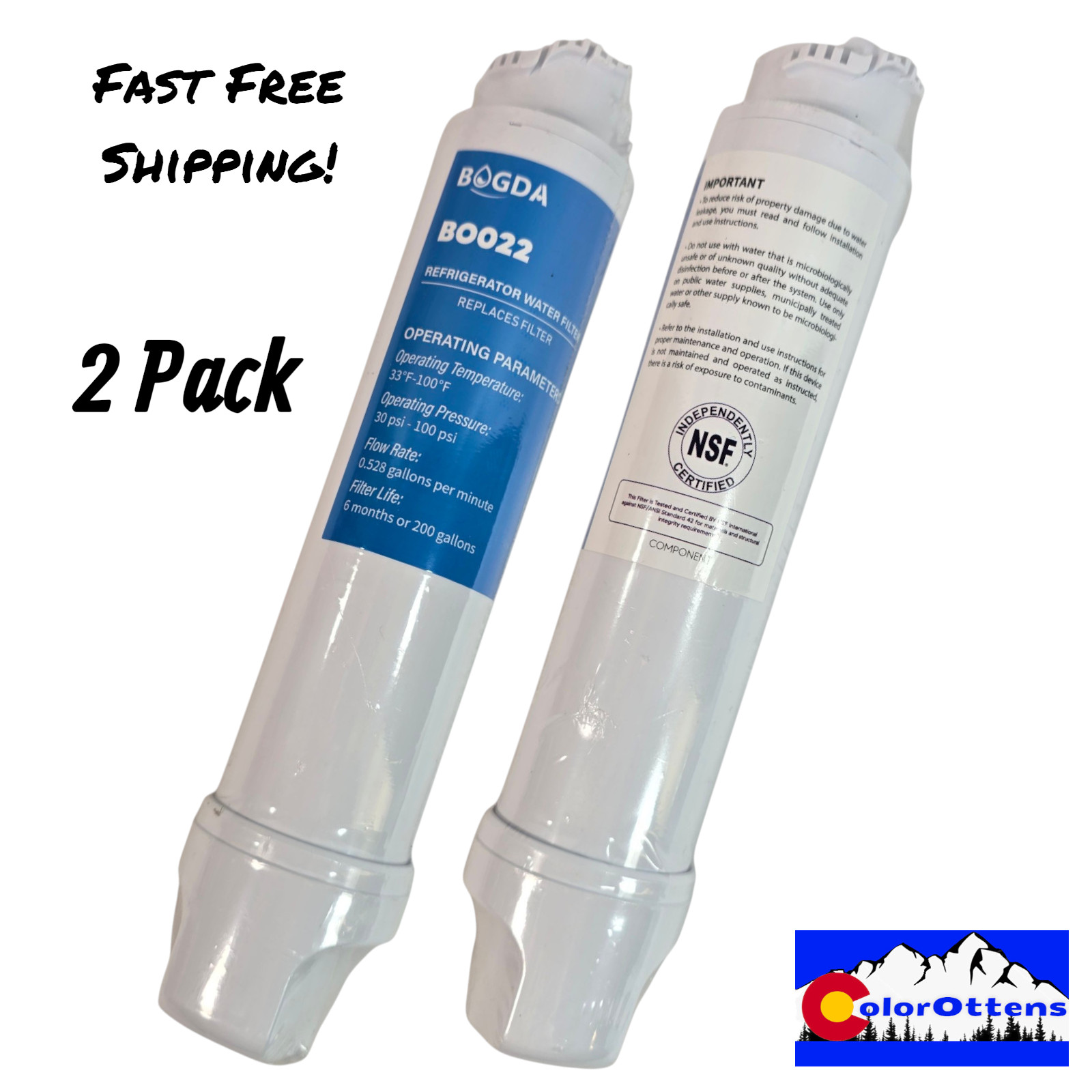 2 Pack For EPTWFU-01 Refrigerator Water Filter Replacement Sealed Bogda