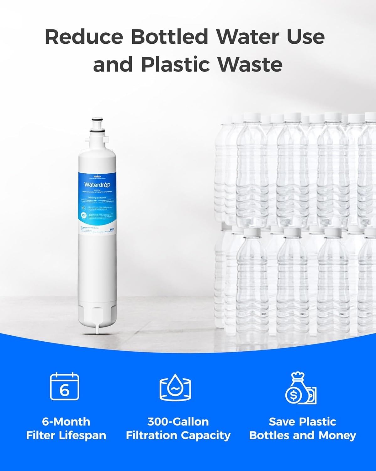 Waterdrop Refrigerator Water Filter, Replacement for GE® RPWFE (With Chip), 4