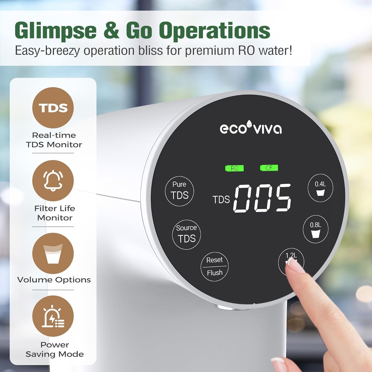 Ecoviva WP-RO-200G Countertop Reverse Osmosis Water Filter White TDS Monitor