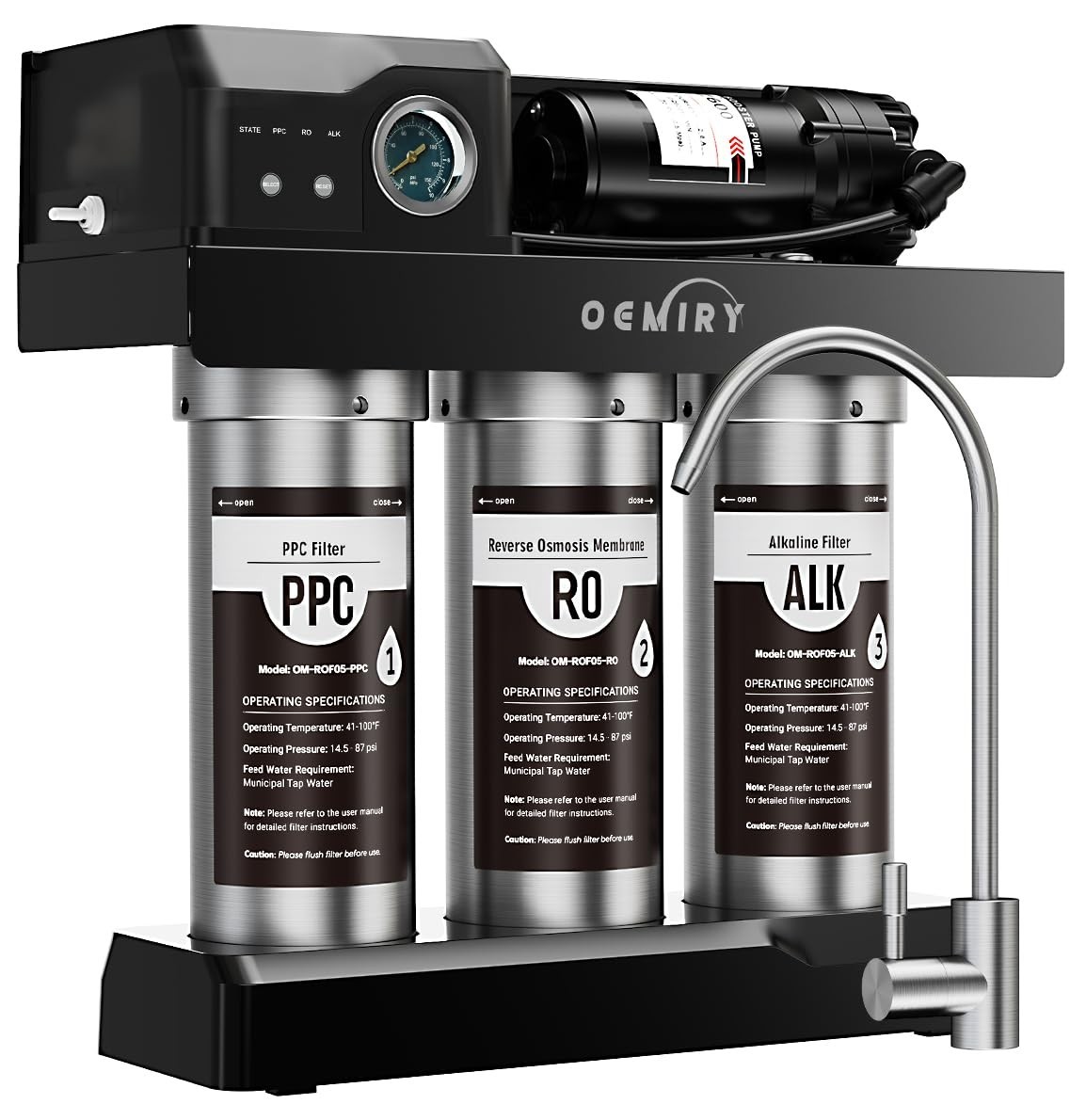 OEMIRY Stainless Steel 600 GPD Tankless Reverse Osmosis System 9-Stage Alkaline