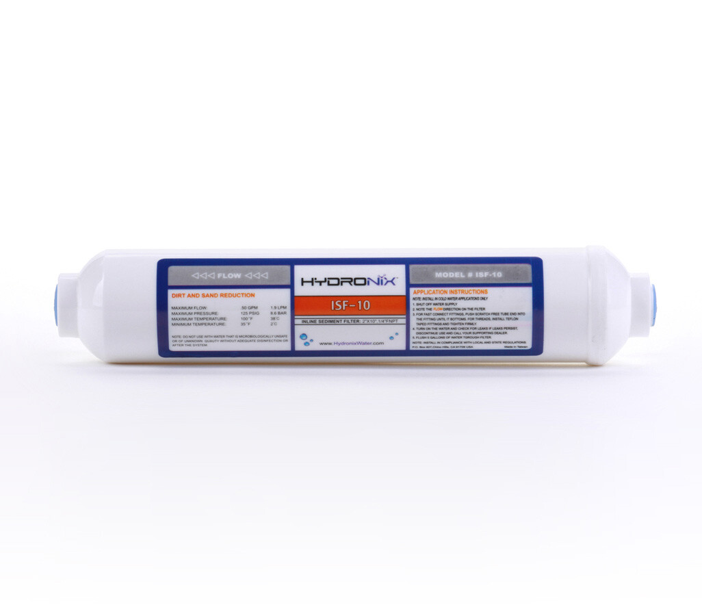 Hydronix Inline Sediment Water Filter, Pre Filtration, 2″ x 10″, 1/4″ NPT Ports