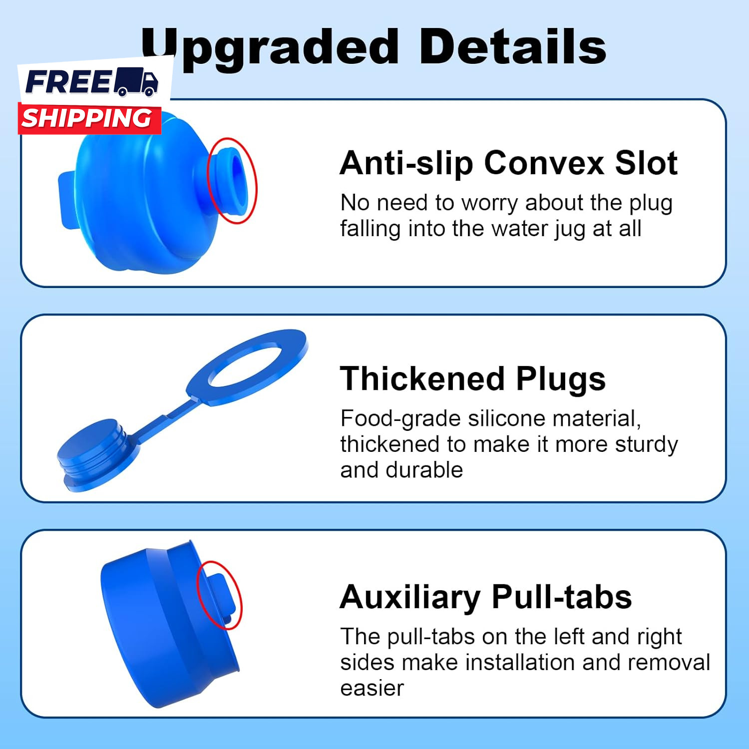 3 & 5 Gallon Water Jug Cap 3 Pack Reusable Food Grade Silicone Replacement Cap