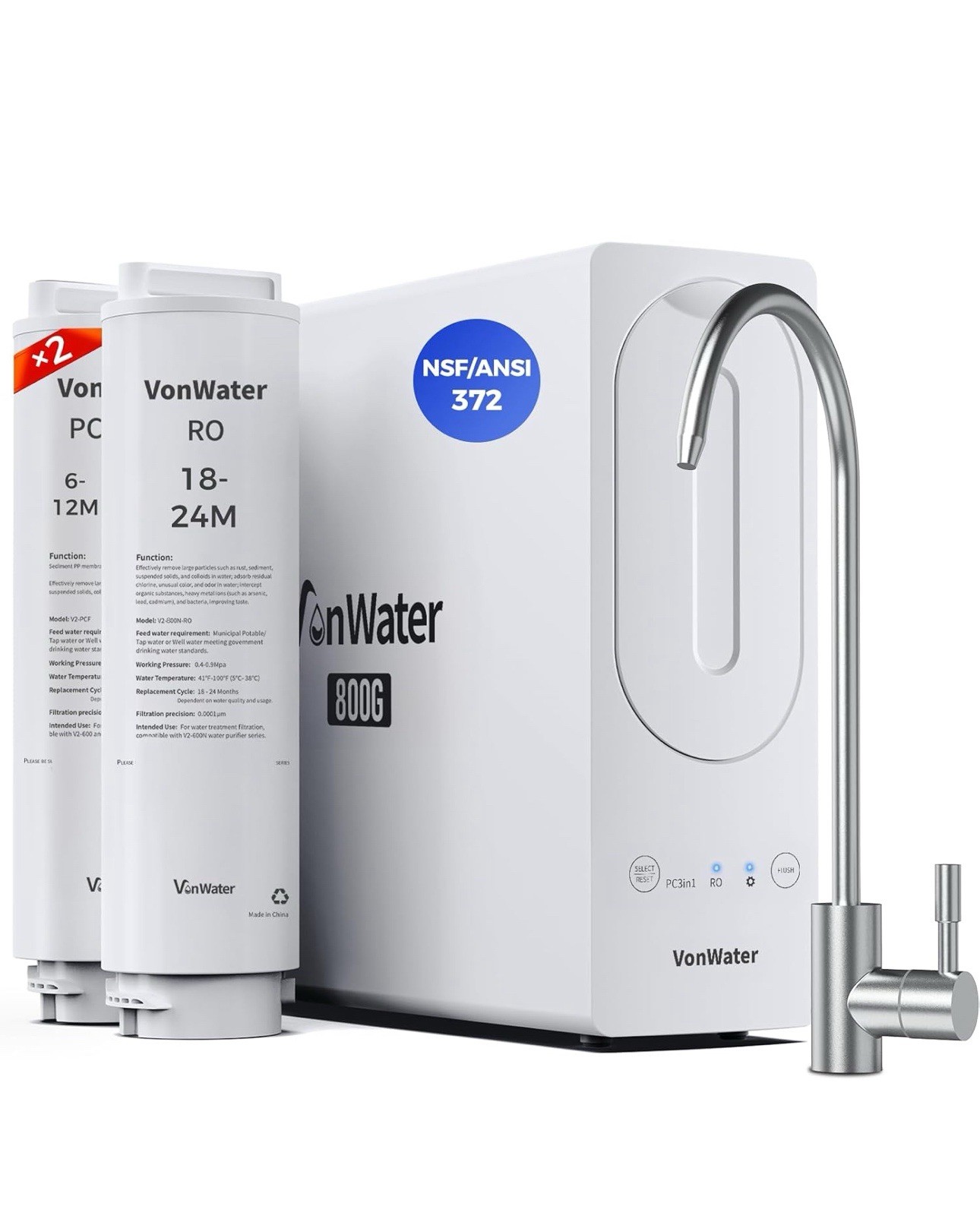VonWater 800GPD Tankless Reverse Osmosis Water Filter System high Flow UnderSink
