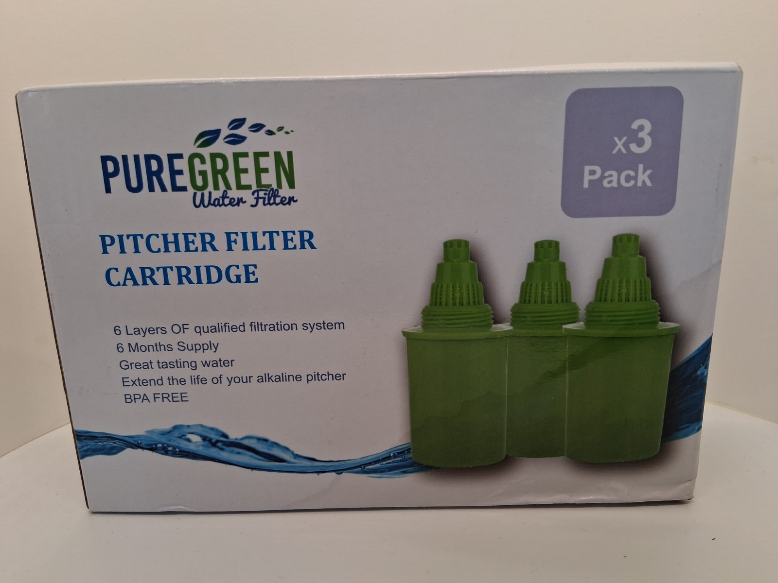 3 pack PURE GREEN Replacement Water Filter PG-5986 Pitcher Cartridge PG-Alkaline