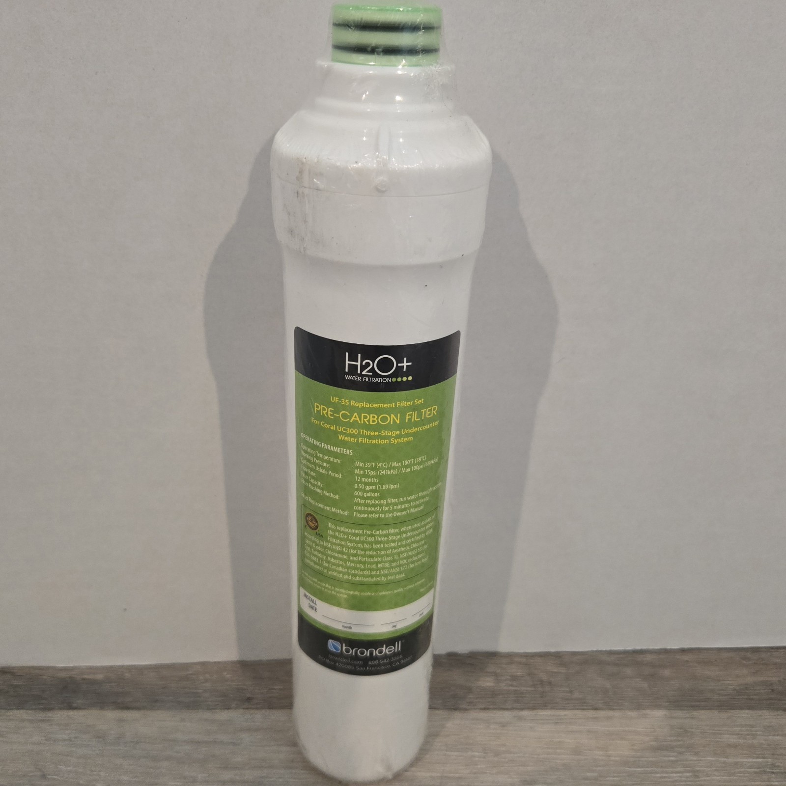 Brondell H2O+ Coral Pre-Carbon Replacement Water Filter (Green) UF-35 NEW SEALED