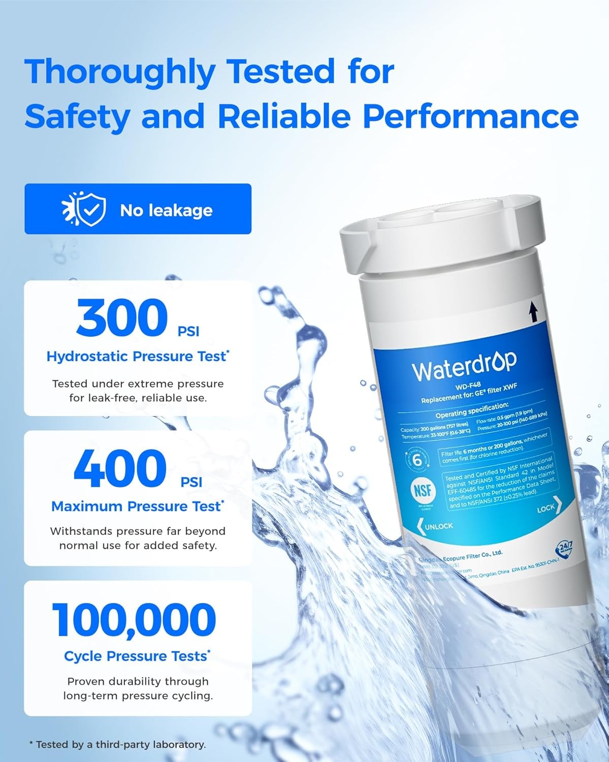 Waterdrop XWF Refrigerator Water Filter, Replacement for GE® XWF, 4 packs