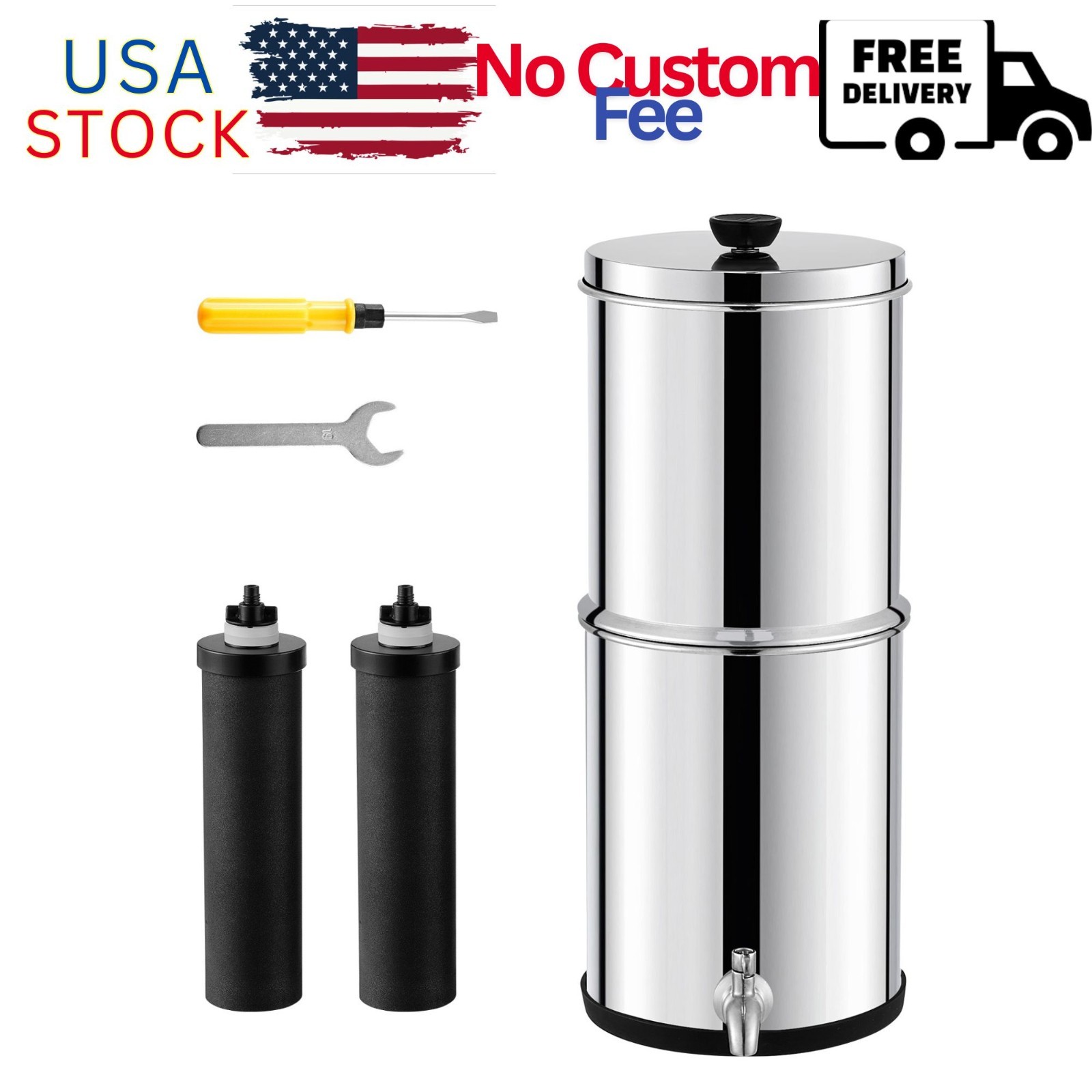 Water Purification Unit, Gravity-Driven, 2.25G Capacity in 304 Stainless-Steel