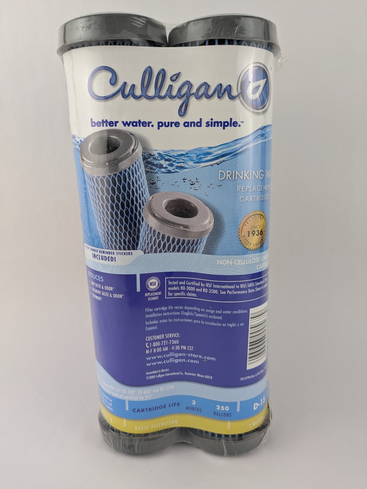 Culligan Drinking Water Replacement Cartridge 2pk D-15 Level 1 Basic Filtration