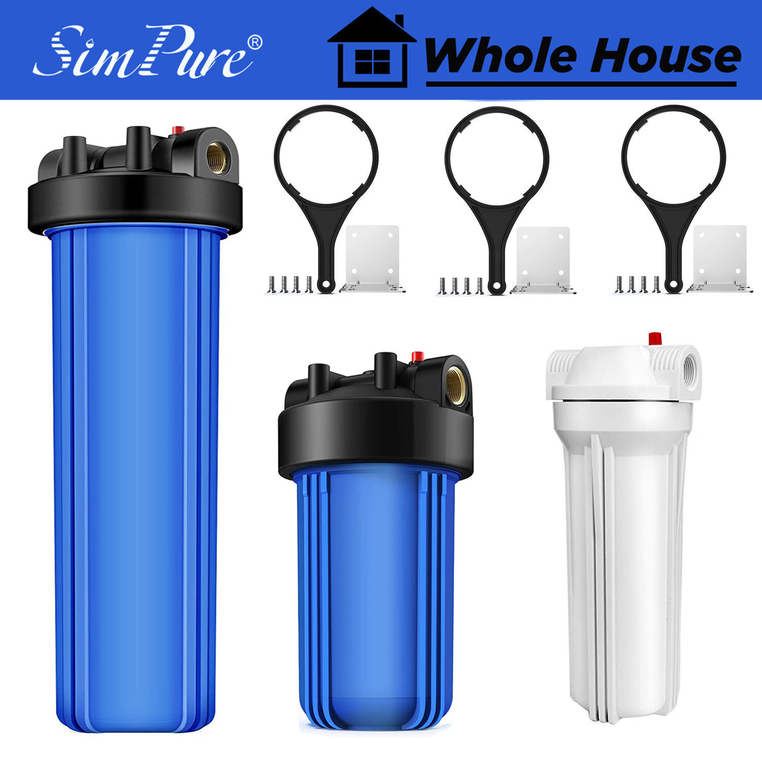 SimPure 20″ / 10″ Big Blue Whole House Water Filter Housing Filtration System RO