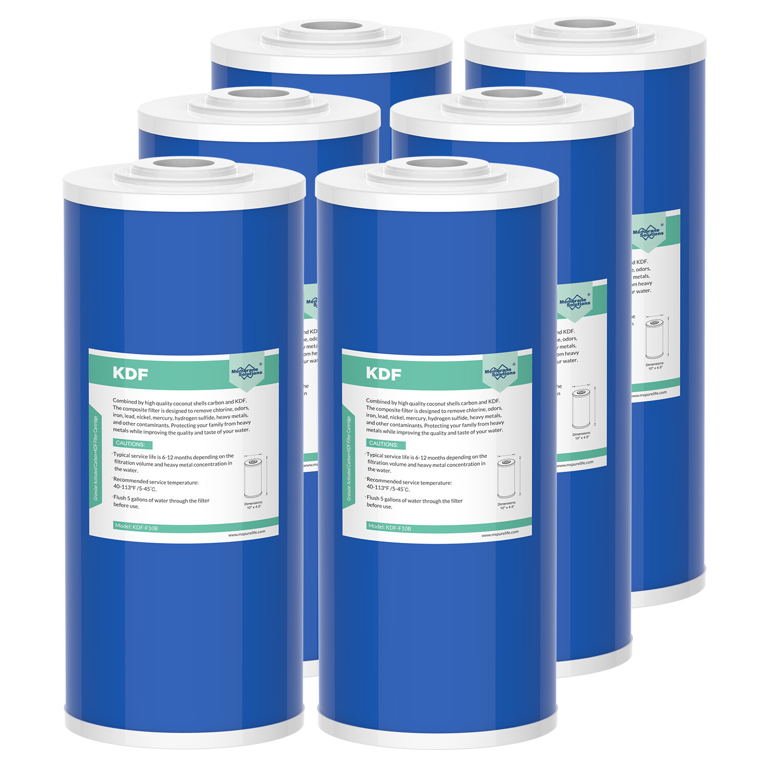 1-6 Pack 10″x4.5″ KDF GAC Big Blue Whole House Water Filter Heavy Metal Removal