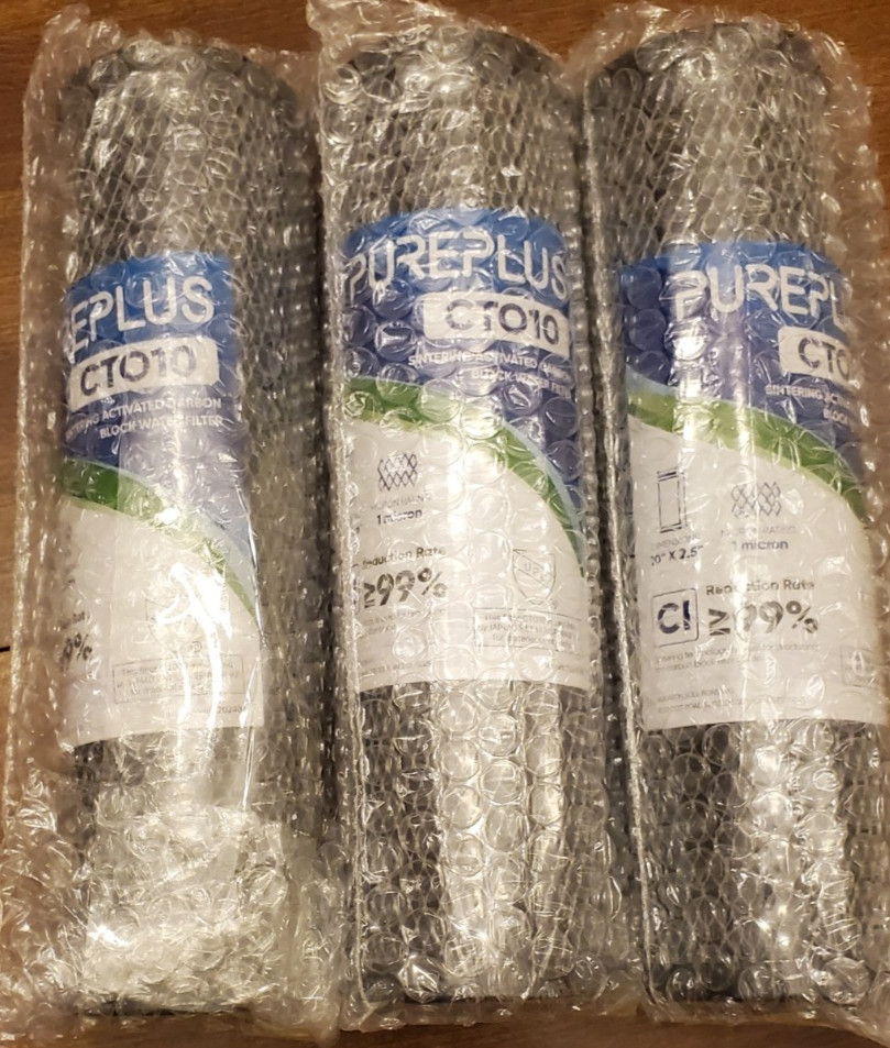 PUREPLUS Coconut Shell Water Filter Cartridge Activated Carbon Block CTO10 3 pk