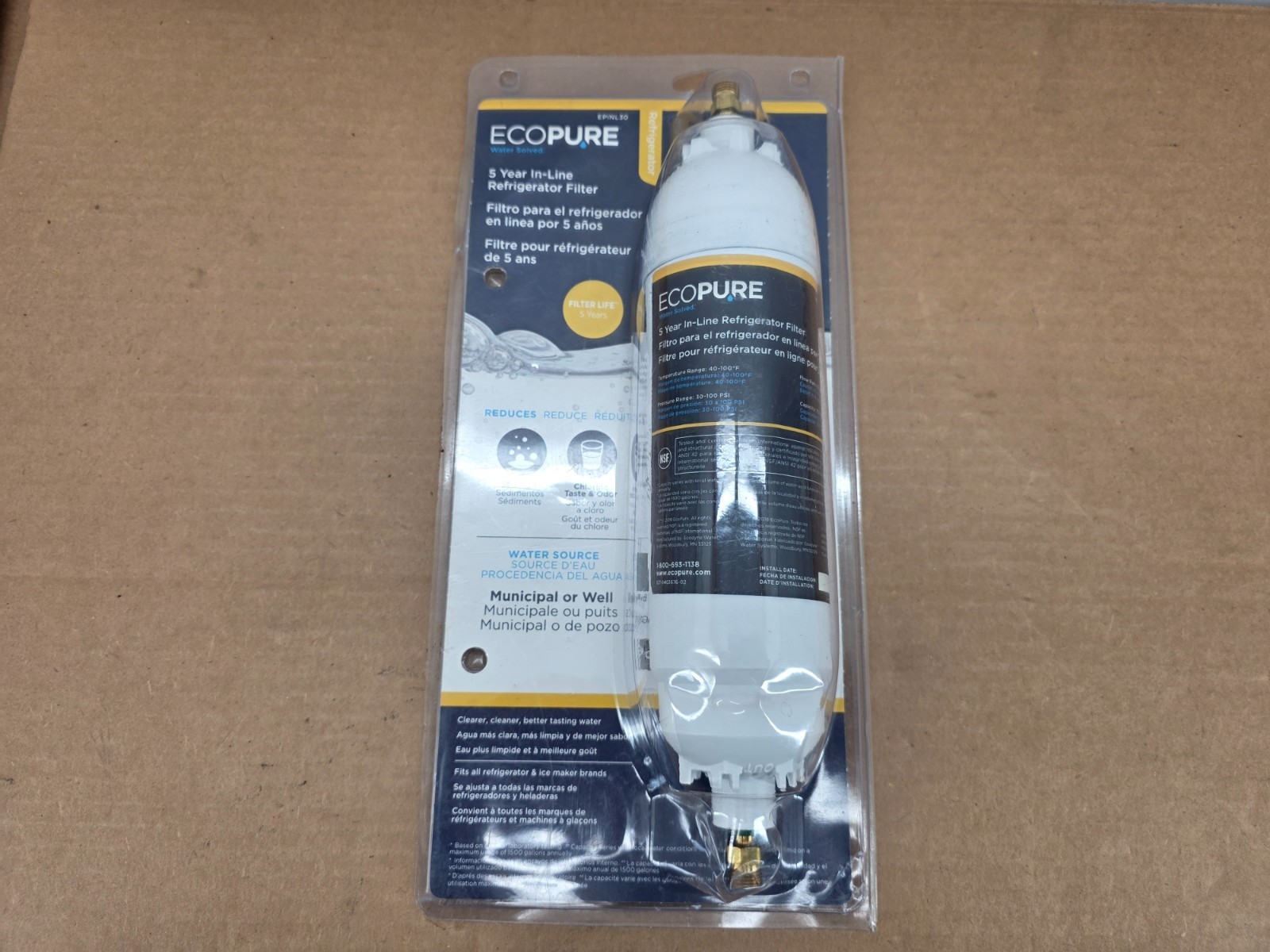 EcoPure EPINL30 5 Year in-Line Refrigerator Filter-Universal Includes Both 1/4