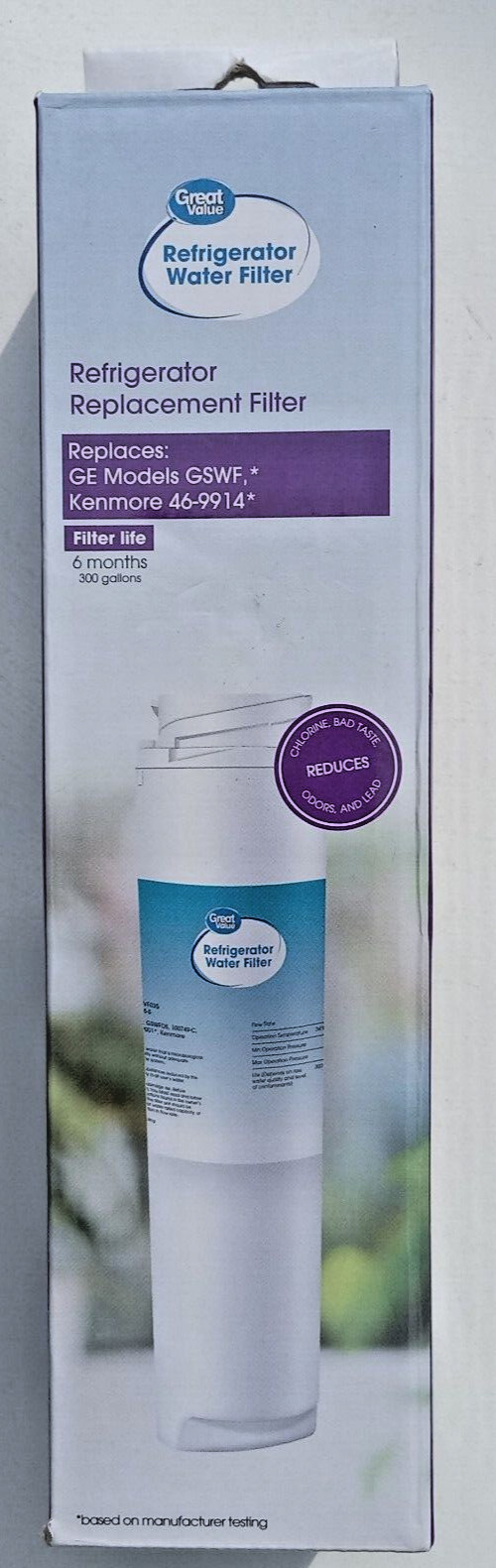 Great Value Refrigerator Replacement Water Filter for GE GSWF & Kenmore 46-9914