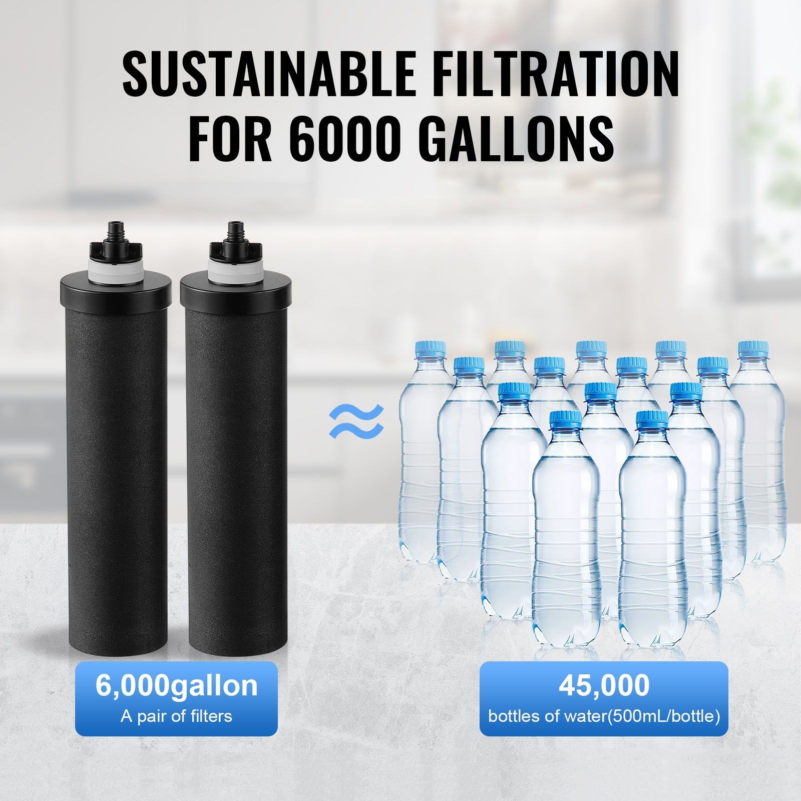 2.25G Portable Gravity-fed Water Filter 304 Stainless Steel w/2 Carbon Filters