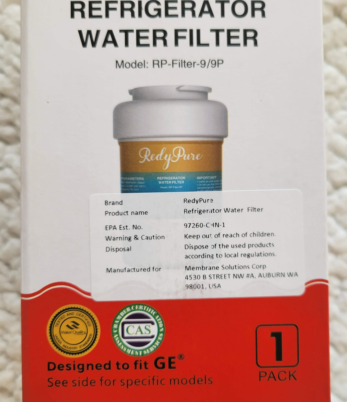 Redy Pure Water Filter rp-filter-9/9p GE, Hotpoint, Kenmore. 2pk
