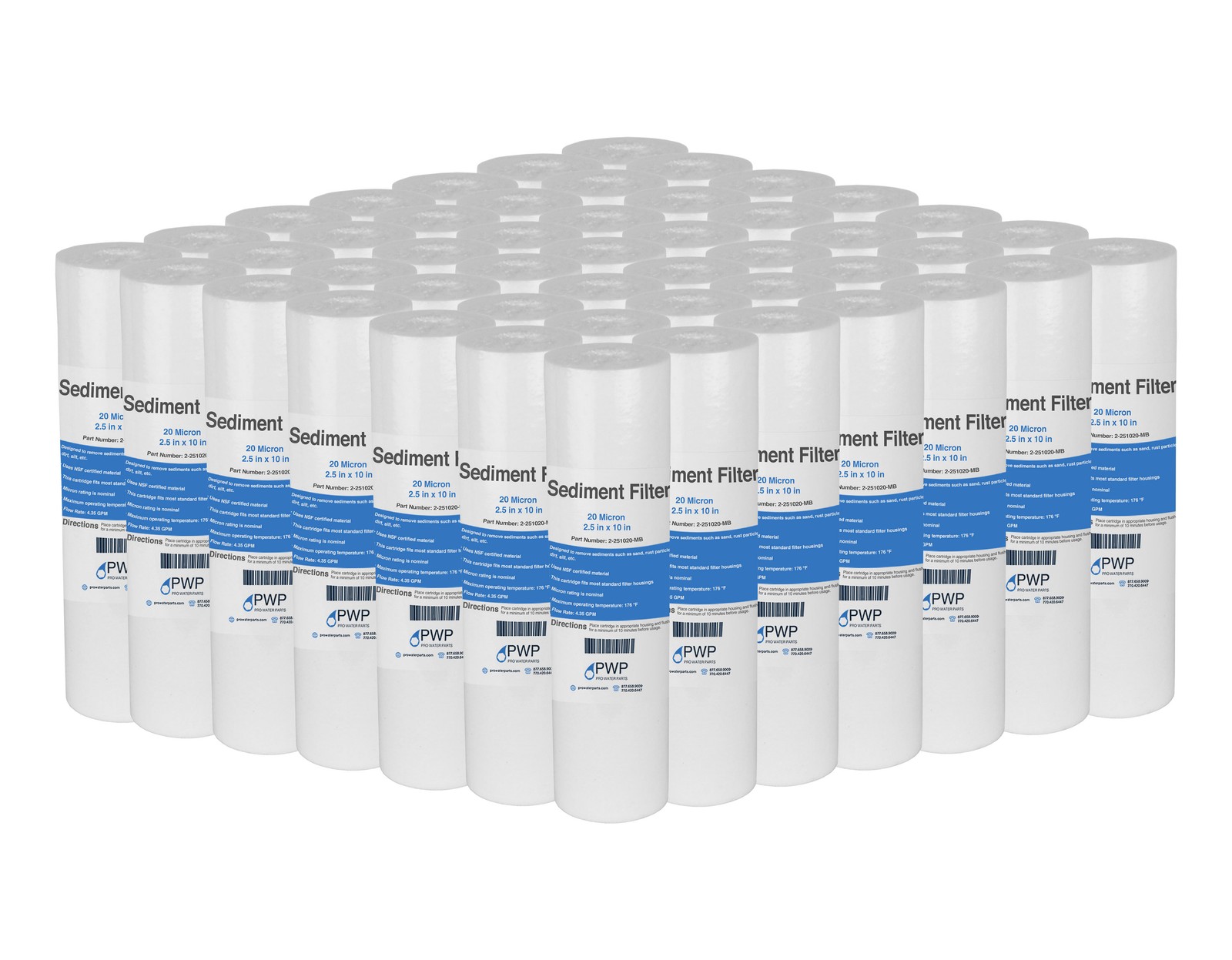 Sediment Melt Blown Water Filter Cartridge Standard 2.5×10″ 20 Micron 50 Pack
