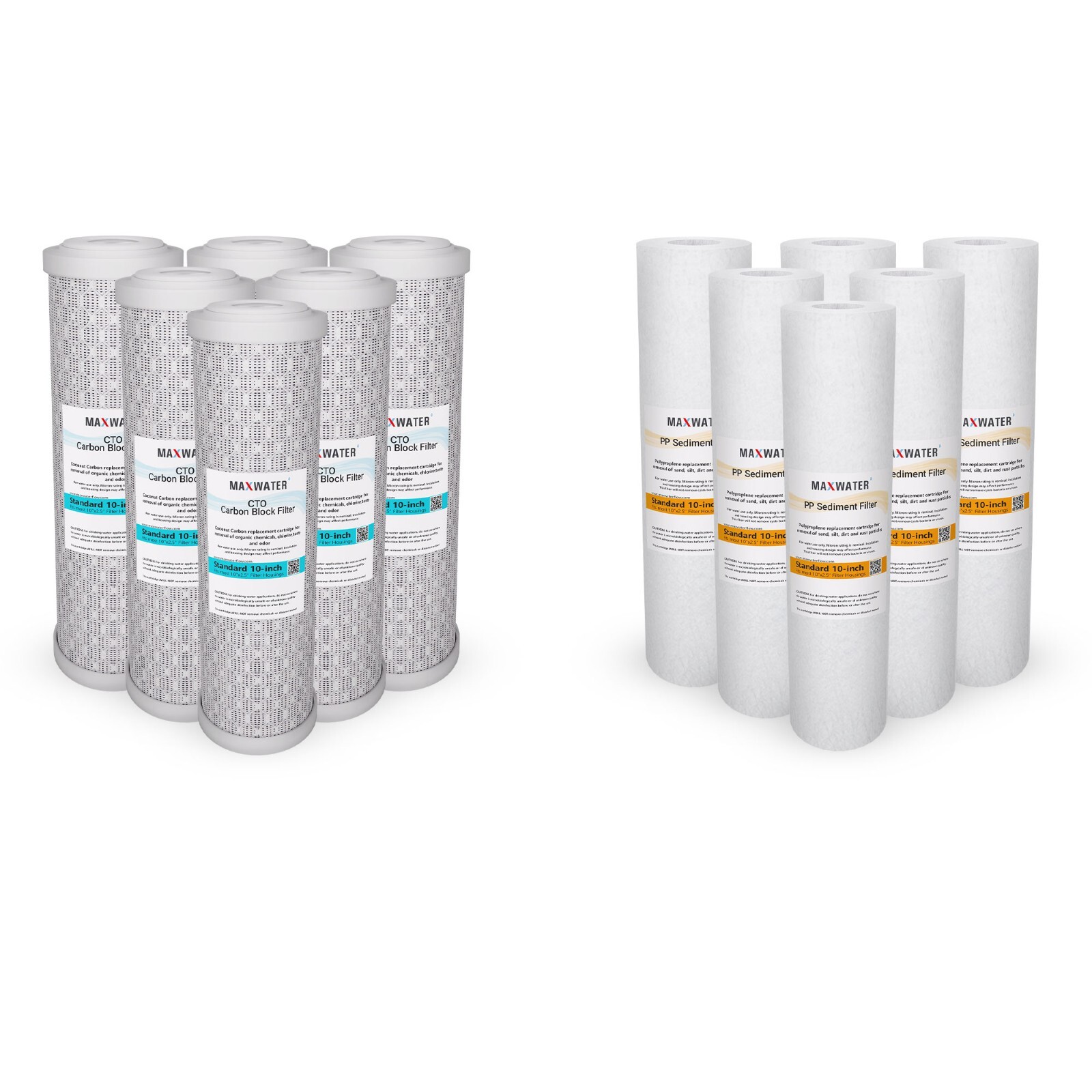 12 Pack Reverse Osmosis Replacement Filters 2.5″x10″ Sediment & CTO Carbon Block
