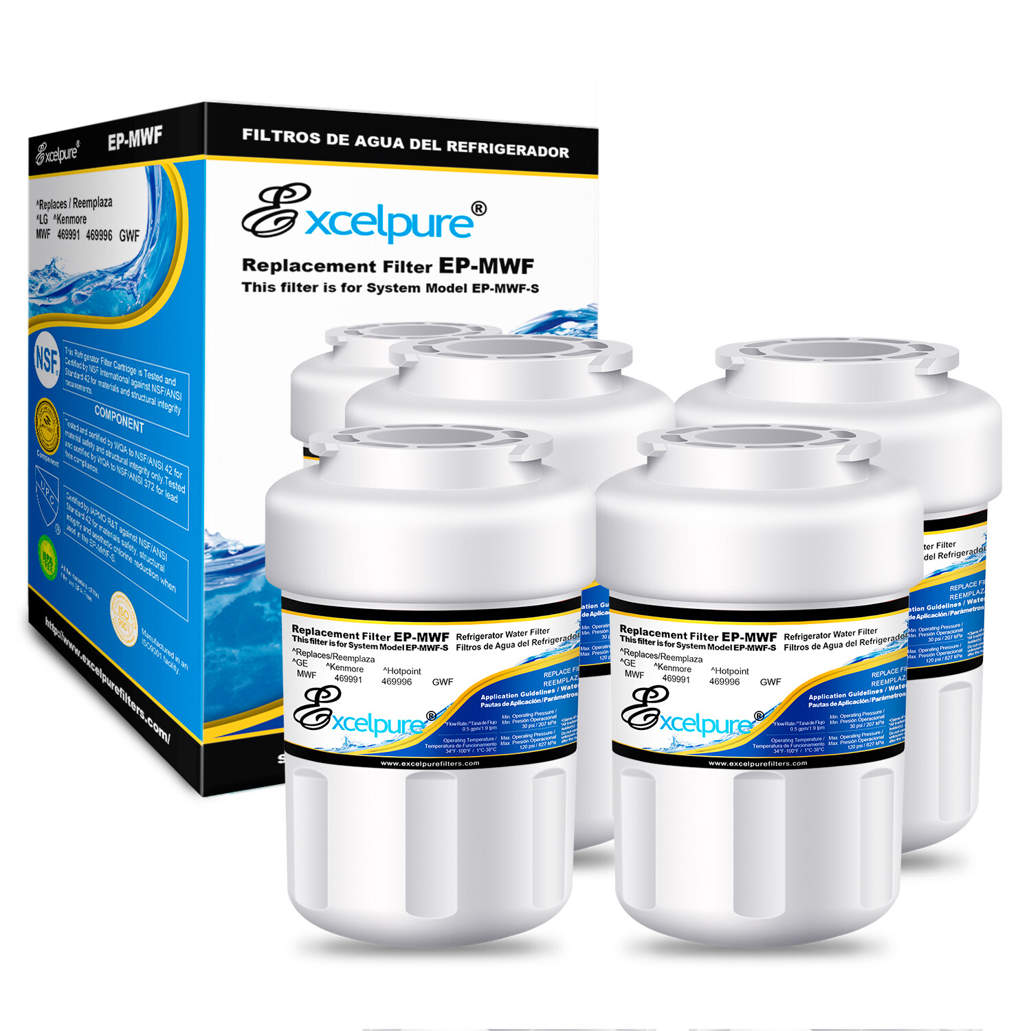 Fit for GE SmartWater MWF MWFP HDX FMG-1 RWF0600A EXCELPURE Water Filter 4 Pack